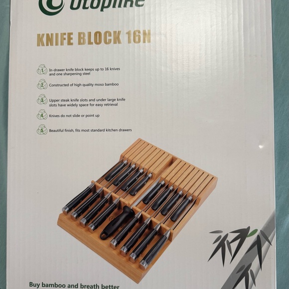 Bamboo Knife Block Set with Black Handles - Picture 2 of 2